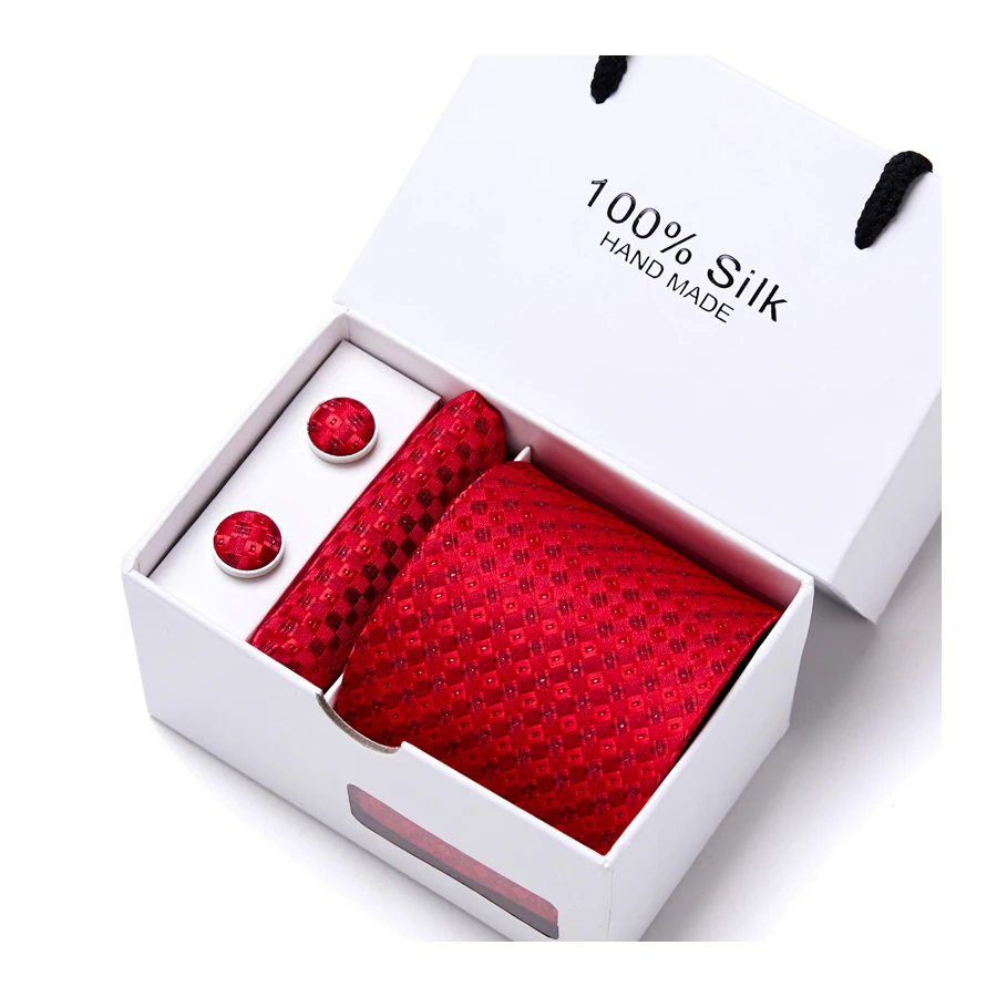 

Top grade Festive Present 7.5 cm Tie Handkerchief Cufflink Set Necktie Box Man's Solid Red Dropshipping Fit Group Activity