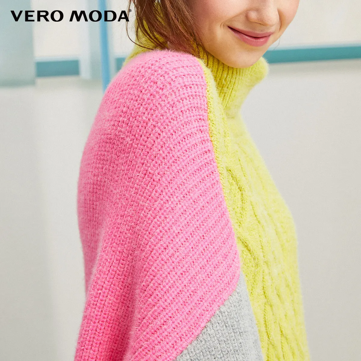 Зимний цветной свитер с высоким воротом Vero Moda | 319413557 Женская одежда