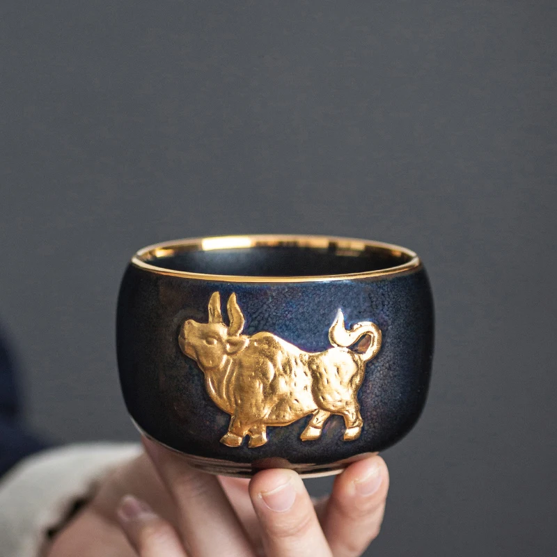 

Ceramic Tea Cup with Gift Box, Golden Chinese Tea Cup, 175ml