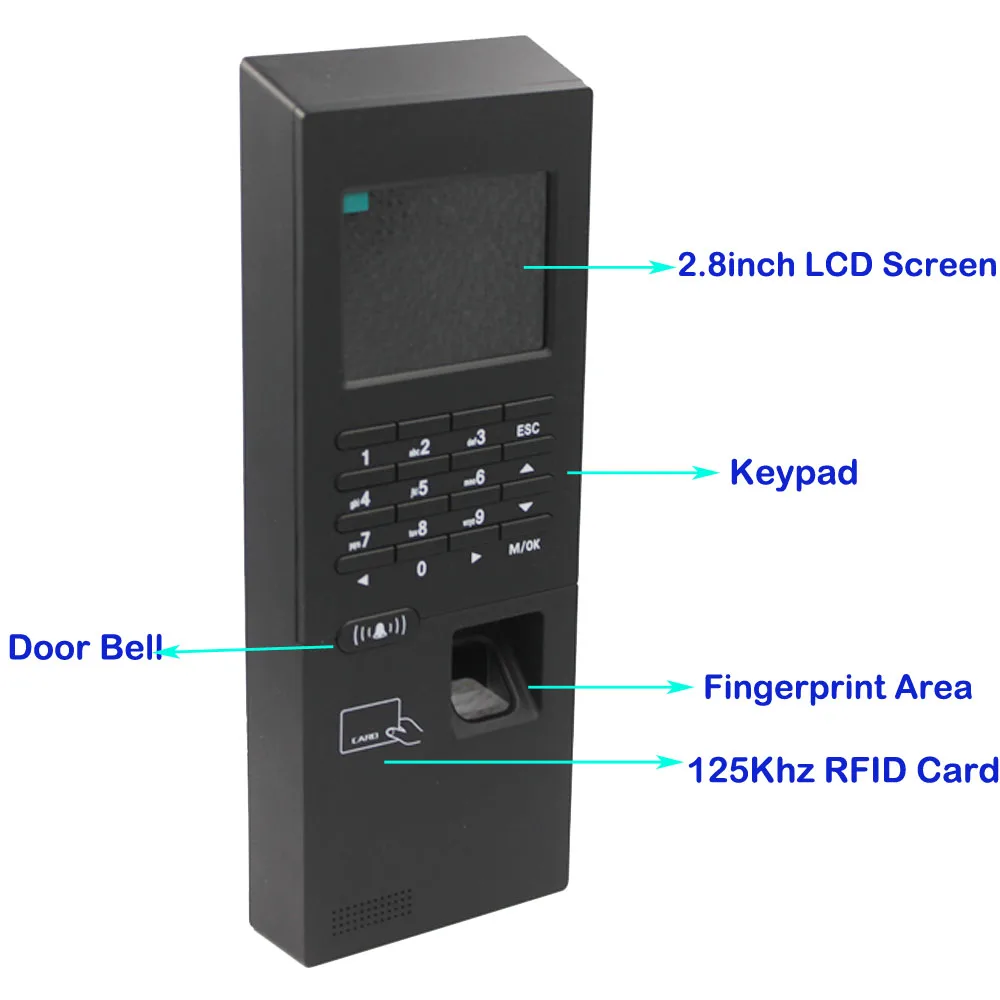 2.8inch LCD screen TCP/IP RS485 Fingerprint recognition access control system Proximity Card Smart Keypad Electronic Door Lock |