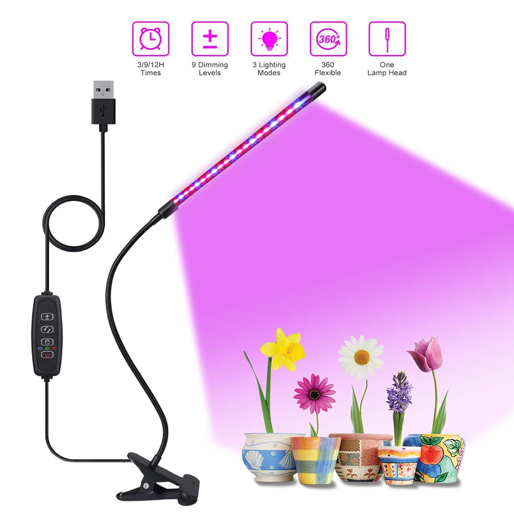 

3 9 12H Timer Multi Modes Adjustable Gooseneck Full Auto On Off LED Plant Grow Light USB Connection Flower Seedling