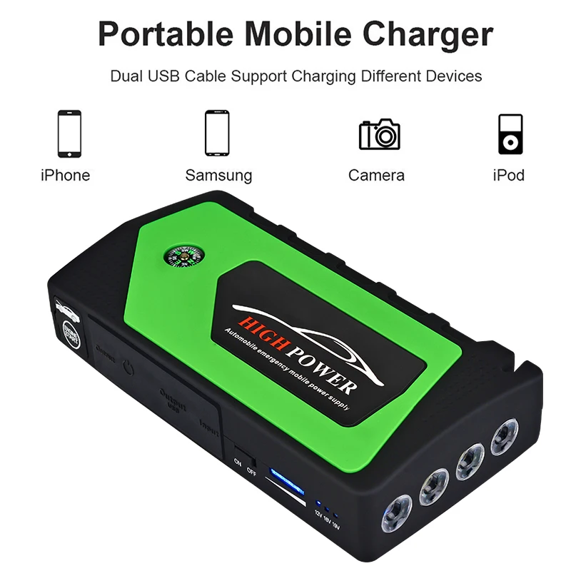 Пусковое устройство для автомобиля портативное зарядное с 4 портами USB телефона