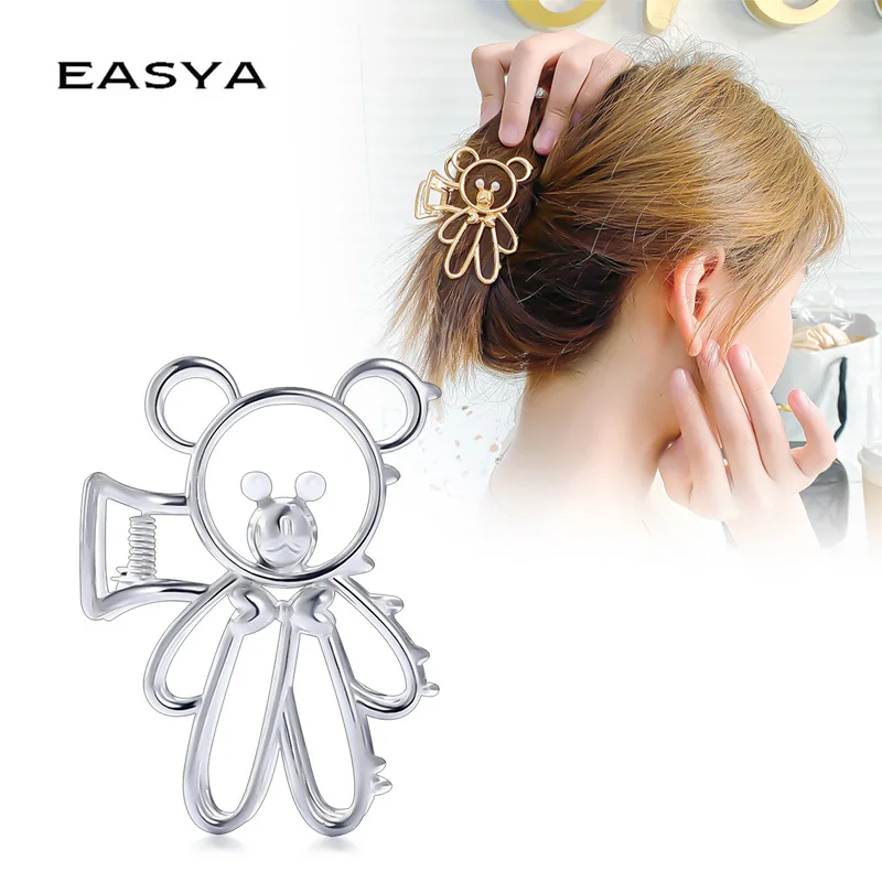 

New Bear Hairpin Barrettes Gold-plated Hollow Cartoon Headdress Sweet Fashion Hair Pin Accessories