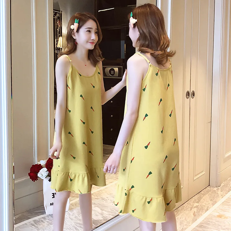 Korean Version Student Nightdress Female Summer Sweet Lovely Suspender Nightdress Summer Cotton Skirt Vest Home Clothes