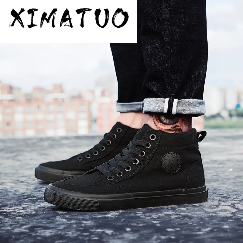 Мужская парусиновая обувь на шнуровке модная Вулканизированная с высоким берцем