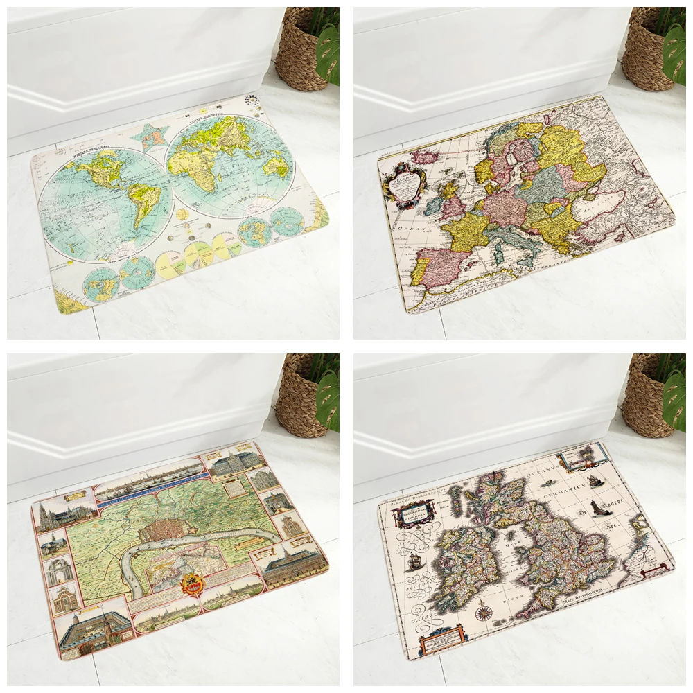 Придверный коврик с морской картой фланелевый нескользящий в средневековом