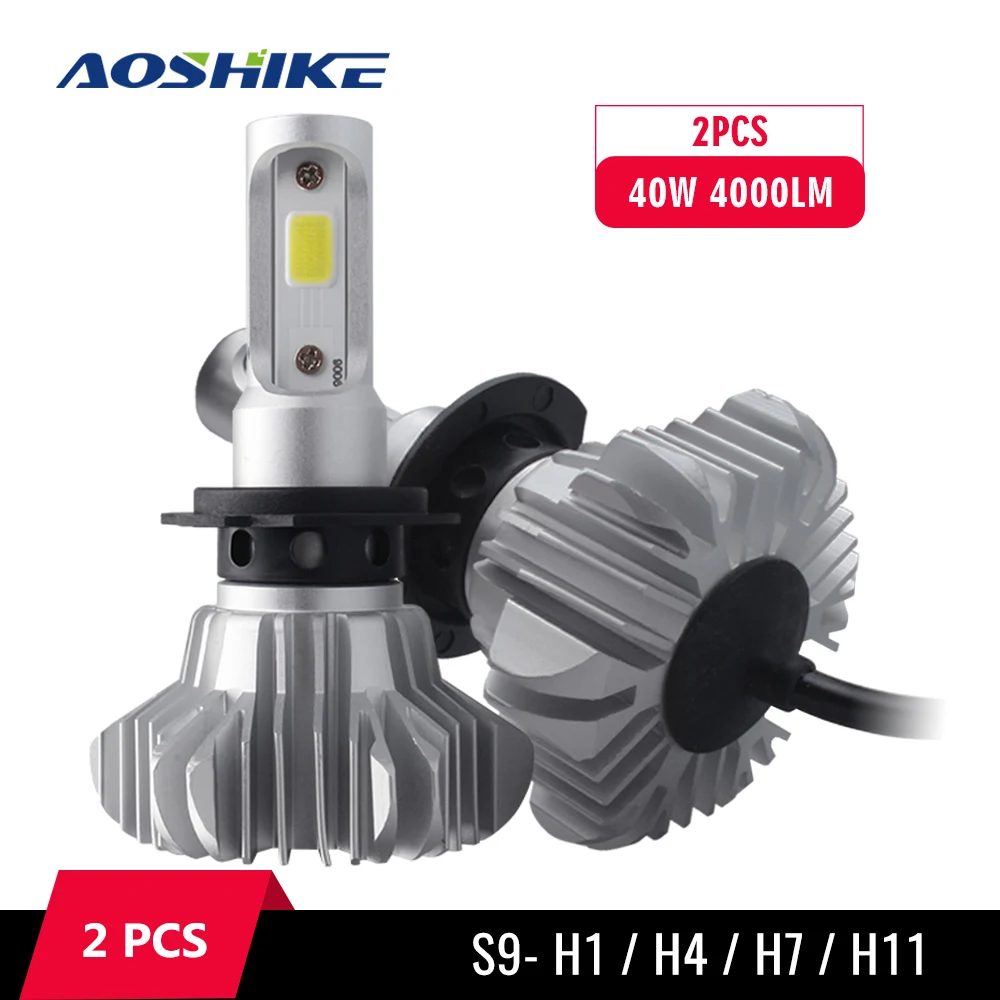 AOSHIKE из 2 предметов S9 12V автомобильный светодиодный фары H1 H4 H7 H11 COB Алюминий сплав