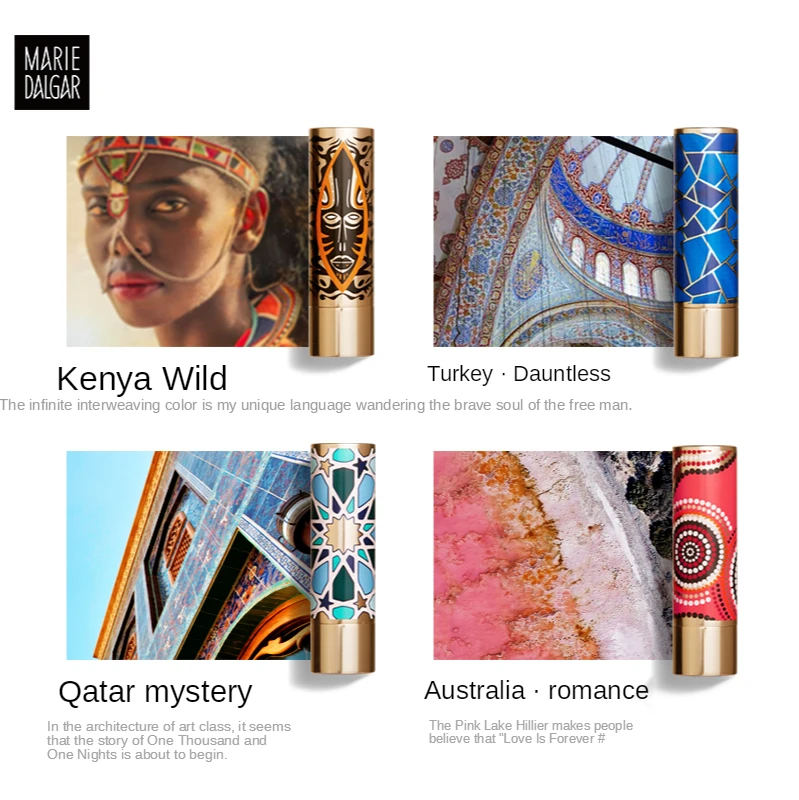 

MARIE DALGAR Exotic Color-Changing Satin Lipstick Lipstick National Style Lasting Moisturizing Discoloration Resistant