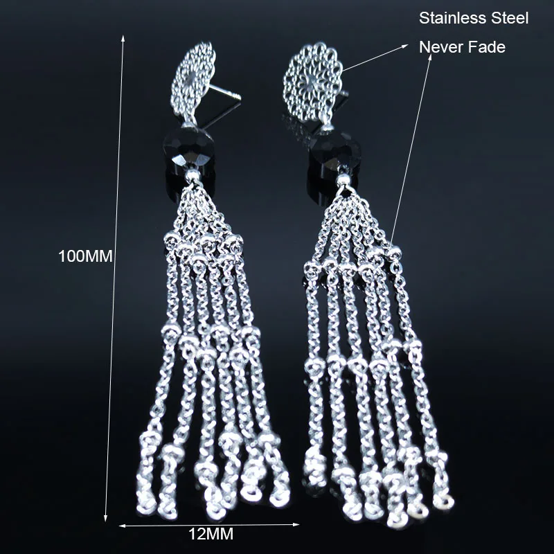 

2021 Tassel Stainless Steel Stud Earrings for Women Flower Long Earring Jewelry aretes de acero inoxidable para mujer E612995