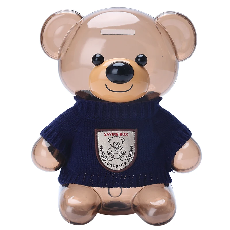 

Creative ABS Sweater Bear Coin Piggy Bank Transparent Lovely TEDDY Money Box Gift For Kids