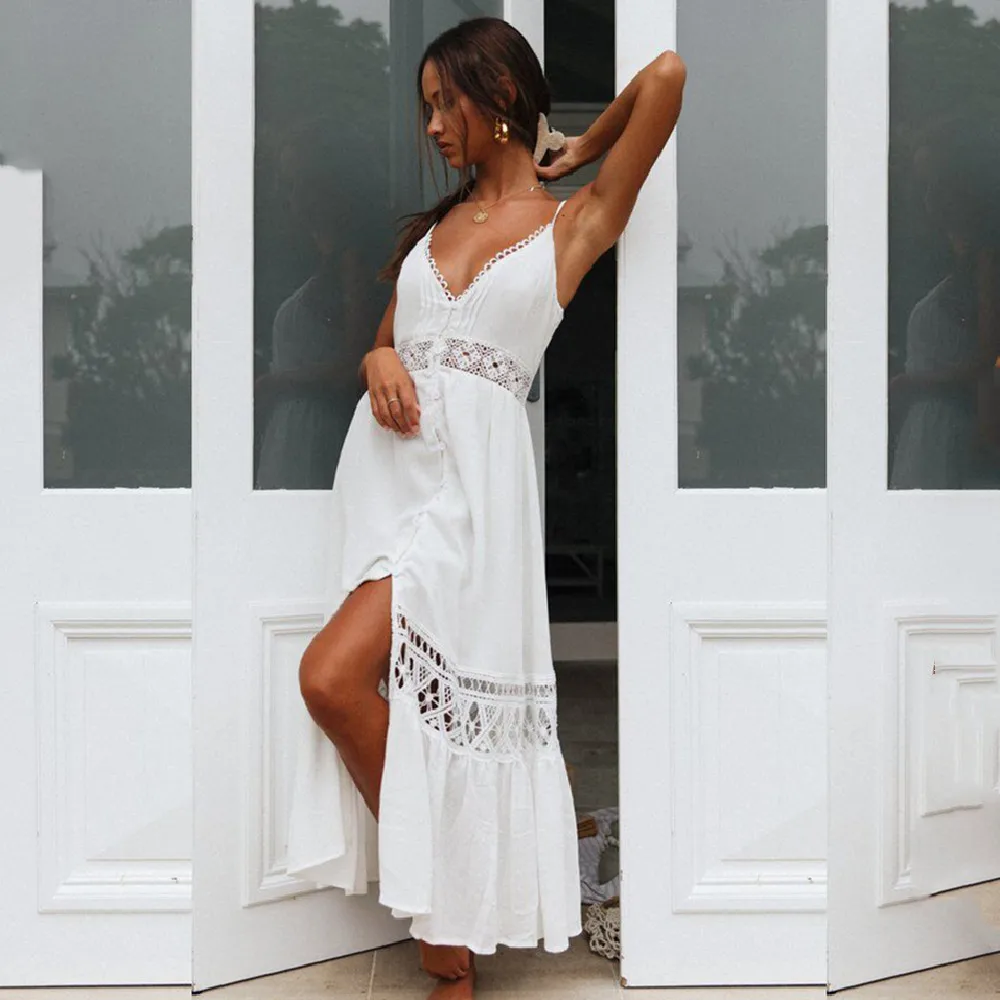 Хлопковое лоскутное кружевное пляжное платье длинная Пляжная накидка Vestido
