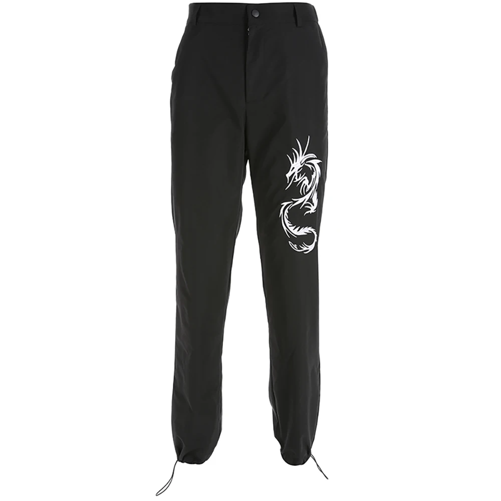 

Classic Jogger Gold Dragon Embroidery Cargo Pencil Pants Zipper Casual Women Black High Waist Pocket Harem Trousers Sweatpants