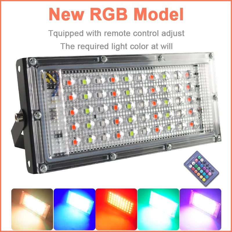 

LED Flood Light 50W RGB Led Floodlight Remote control COB chip LED street Lamp AC 220V 240V waterproof IP65 outdoor Lighting