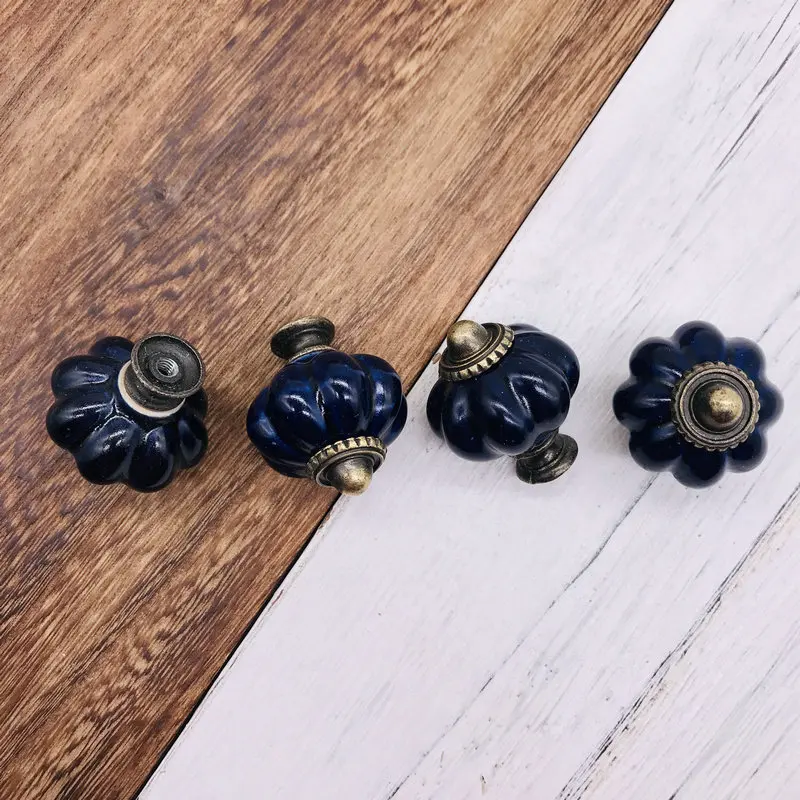 8 шт. в европейском стиле кобальтовые синие керамические ручки форме тыкв