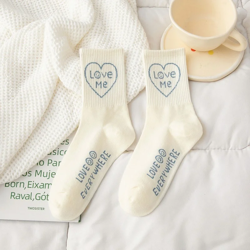 Носки с принтом женские средней длины осень-зима милое хлопковое очаровательное