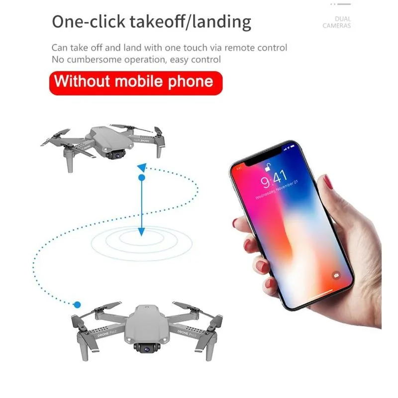Мини-Дрон E99 Pro с HD камерой Радиоуправляемый складной аккумулятор Квадрокоптер
