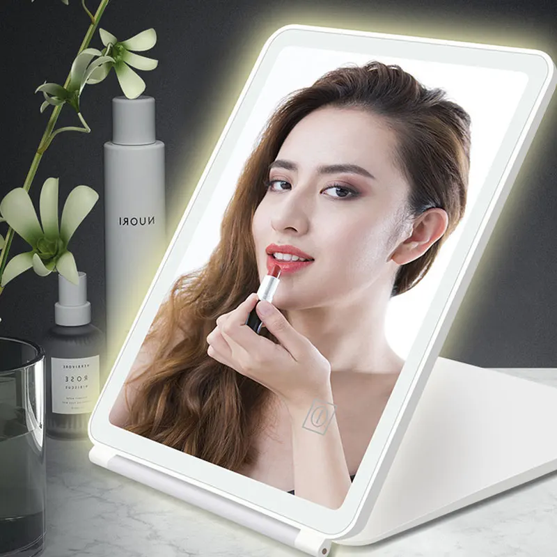 

LED Makeup Mirror HD Mirror with Light USB Charging, Touch-Sensing Dimmable Flip Cover Portable Folding Makeup Makeup Mirrors