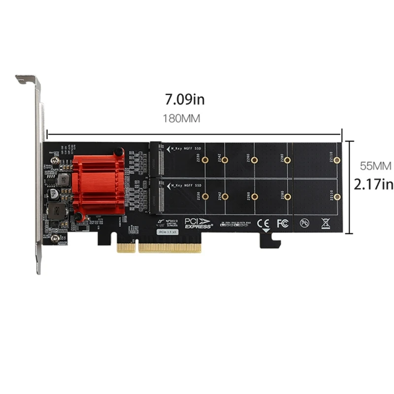 NVMe SSD to PCI-e 3.1 x8 Expansion Card Adapter Support 2 x for M.2 (for M for Key) NVMe SSD 22110/2280/2260/2242/2230