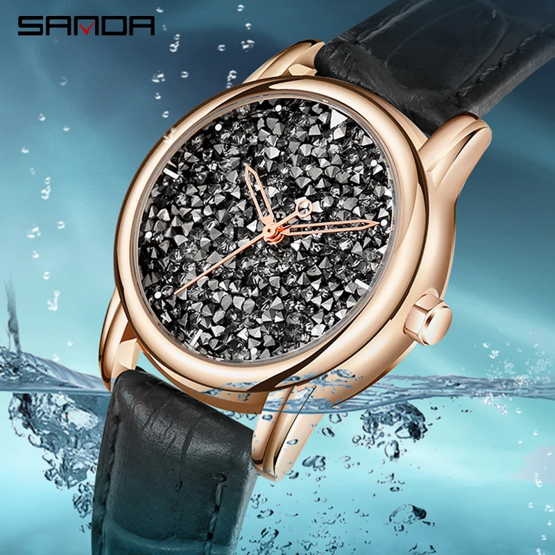 

2018 New Hot Sale SANDA Ladies Full Diamond Watches Women Black Rhinestone Watch For Woman Girls Female Clock Gift montre femme