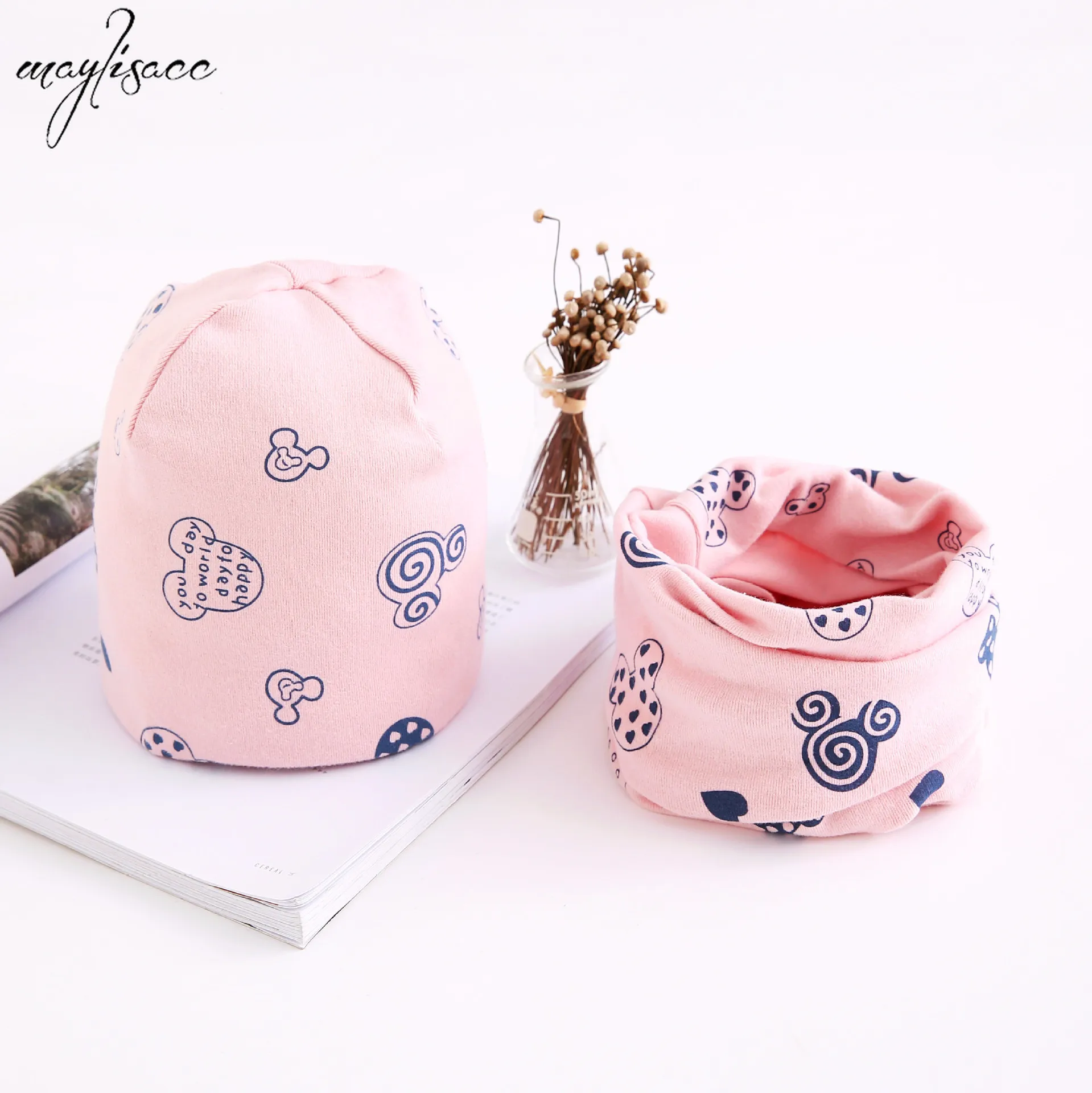 Maylisacc Autumn and Winter New Scarf Hat Two-piece Set 0-8 Years Old Baby Cotton Collar Hat Suit Children's Beanie Snood Sets