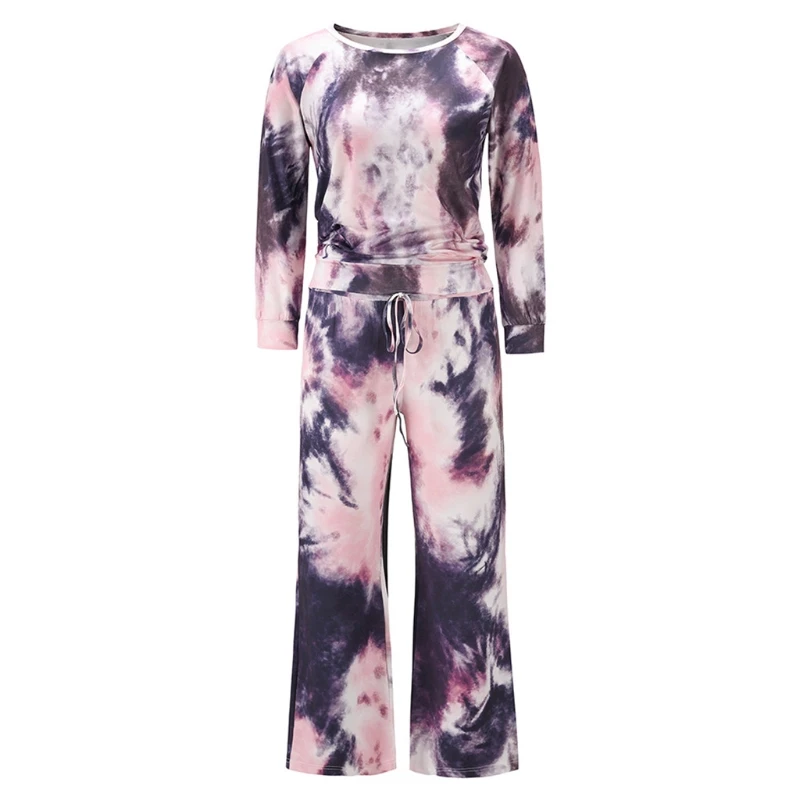

Women Tie-Dye Pajamas Set Long Sleeve Tops Drawstring Pants Tracksuit Loungewear