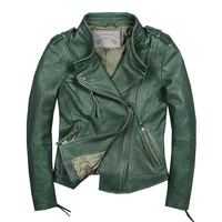genuine leather jacket women real sheepskin motorcycle leather jacket coat casual slim green autumn winter jaqueta de couro