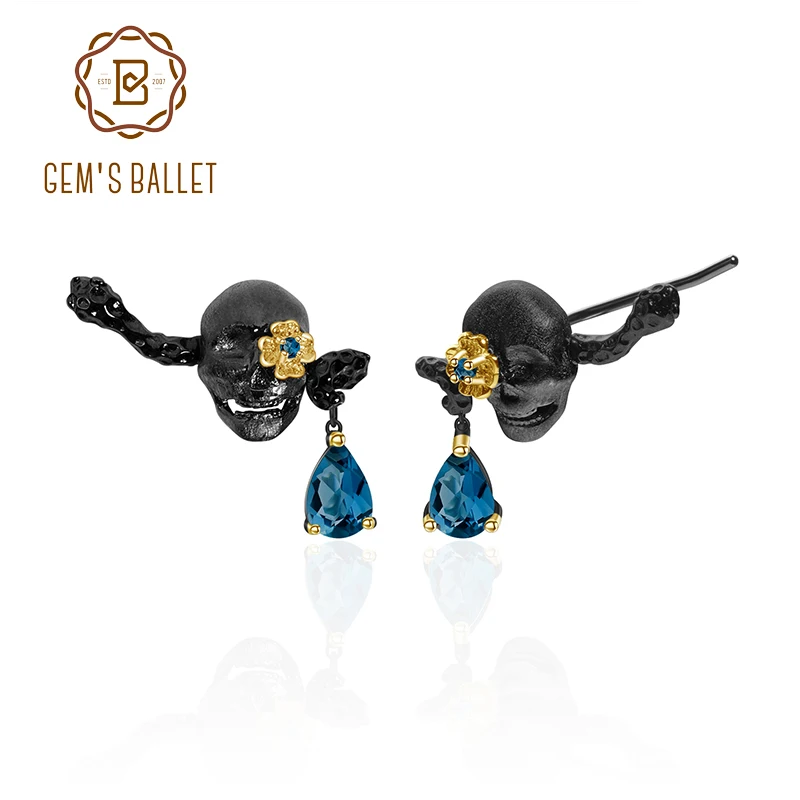 GEM'S BALLET 1.26Ct натуральный Лондон Голубой топаз серьги гвоздики 925 пробы