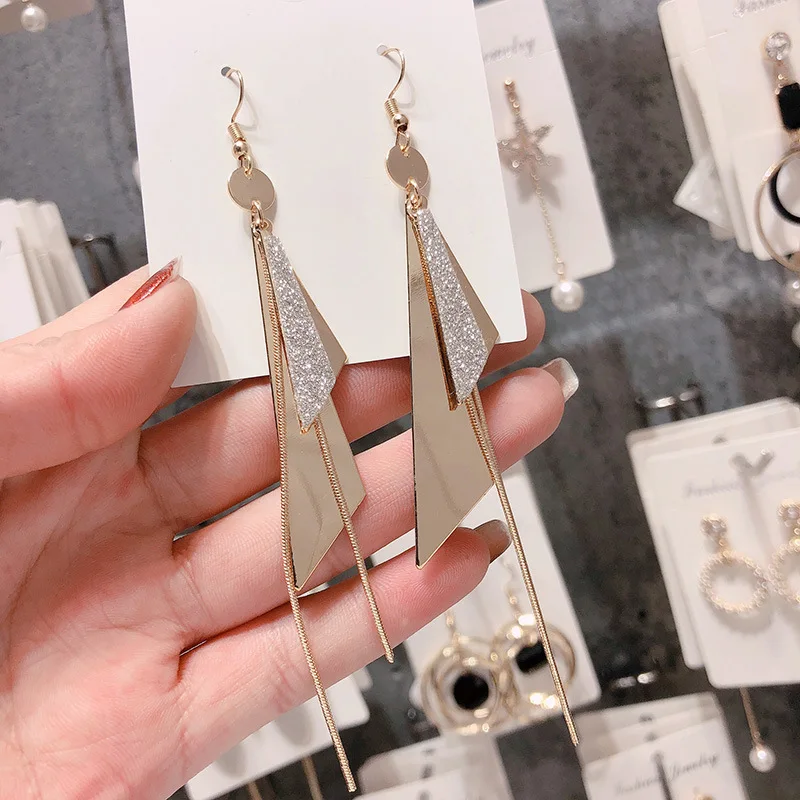 Серебряные иглы длинные женские серьги с жемчугом модные темперамент простые анти-аллергические серьги летние индивидуальные сетчатые украшения - Окраска металла: 1.79
