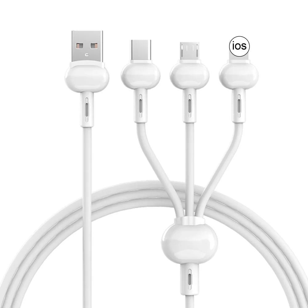 

1.2M 3 in 1 Charge Cable Liquid Silicone iOS Type C Micro USB Quick Charging Data Line for iPhone Huawei Android Smartphone