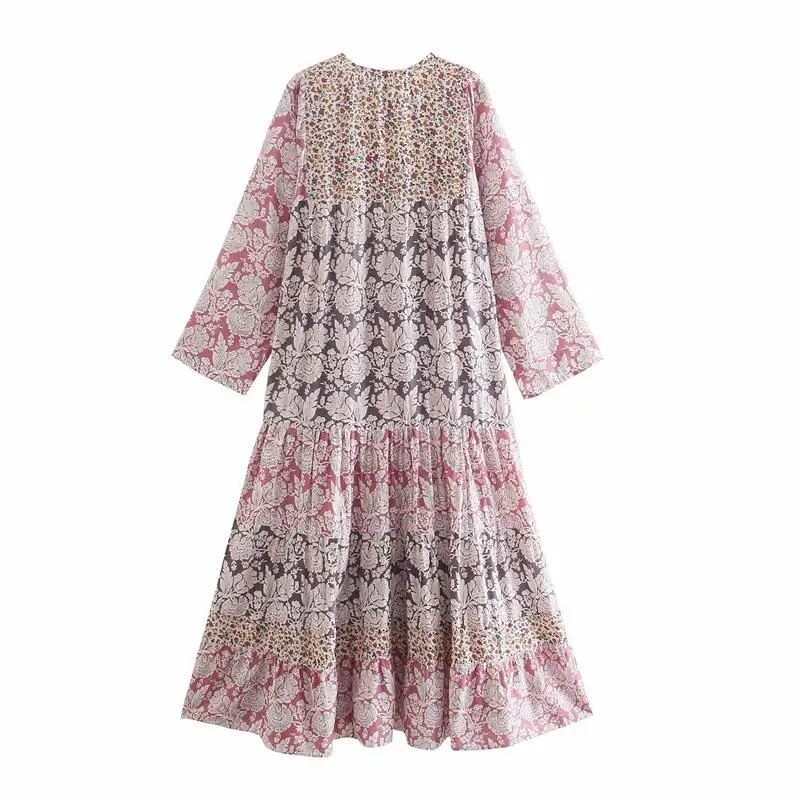 

ZA Summer Dress Women 2021 Long Sleeve Floral Printed Dresses Causal A-line Long Dresses Fashion Woman Midi Fit Dress