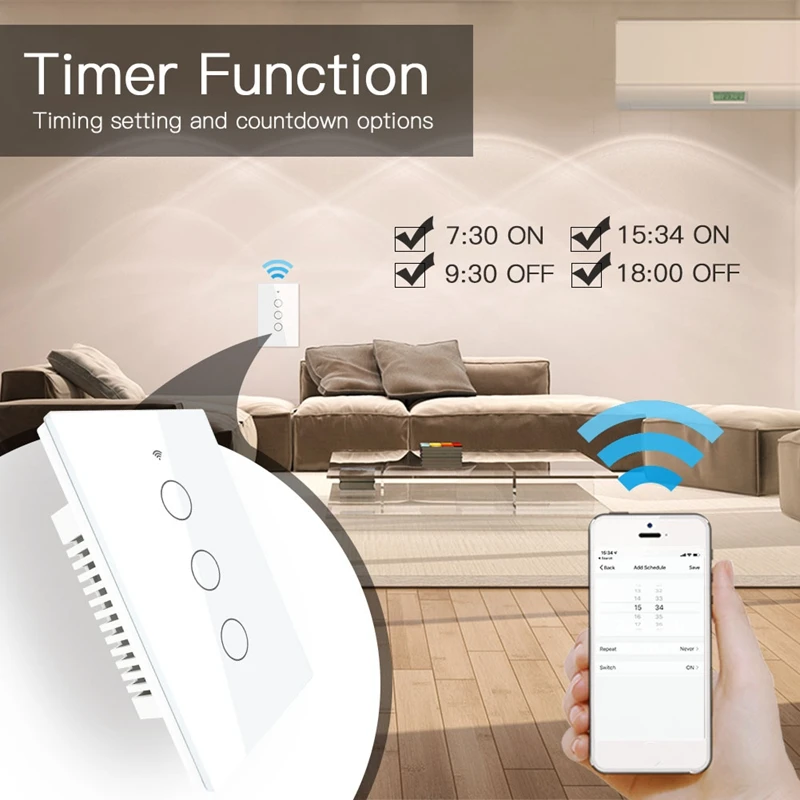 

New WiFi Smart Wall Light Switch Glass Panel RF433 US Type Smart Life Tuya APP Remote Control Works with Alexa Google Home