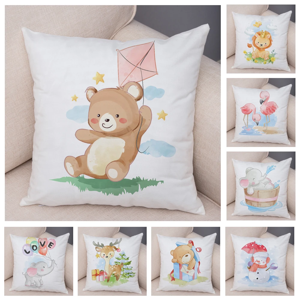 

Christmas Cute Cartoon Animal Cushion Cover Decor Santa Claus Pillow Case Soft Plush Pillowcase for Children Room Sofa Home45x45