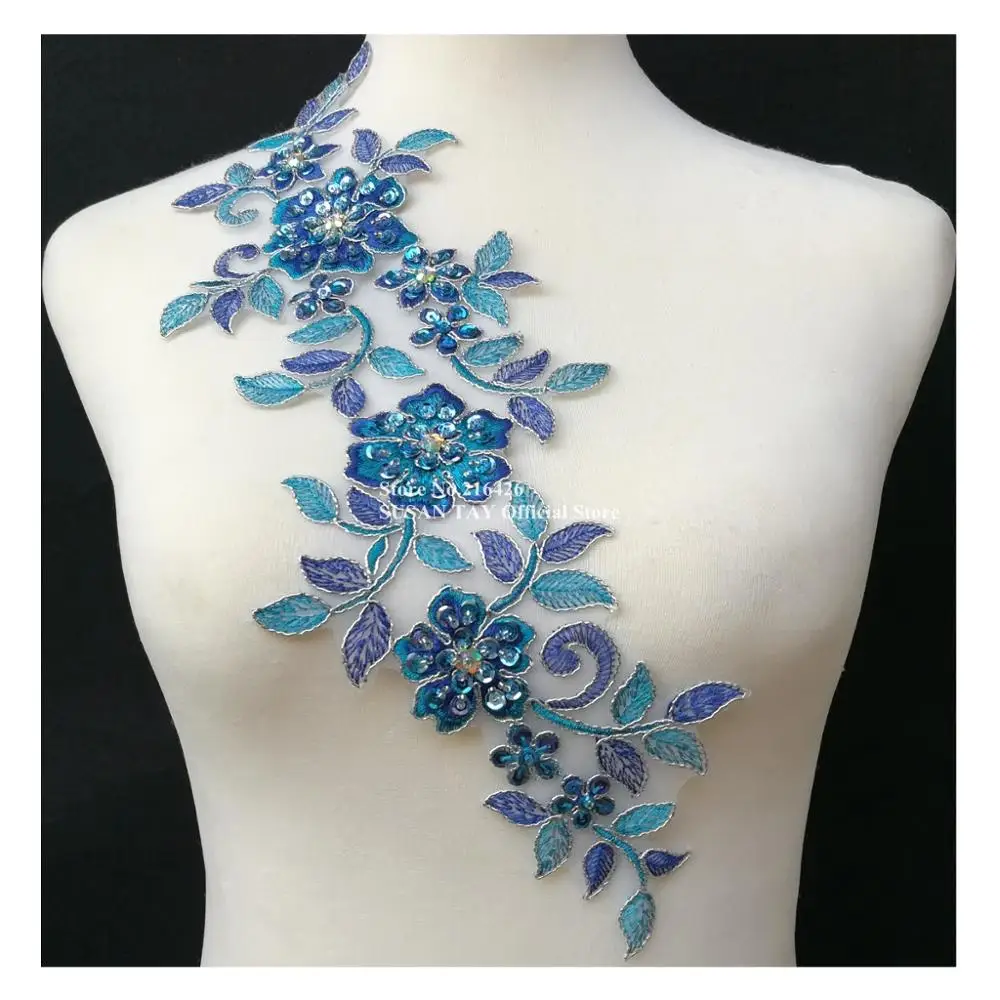 1 шт. x Ручной работы синий/бирюзовый синий/серебристый расшитые бисером вышитые