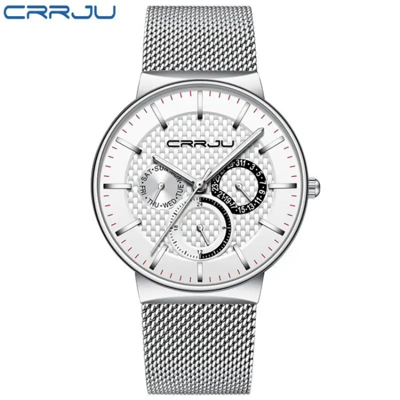 

CRRJU Brand Men's Watch Fashion Luxury Watch Men Multifunctional Stainless Steel Men Watch relogio masculino reloj hombre 2019