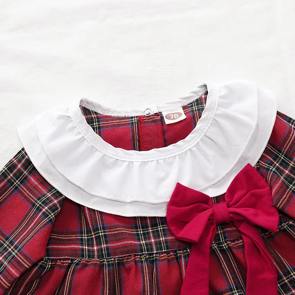 Одежда для маленьких девочек платье в клетку с длинными рукавами топ вырезом