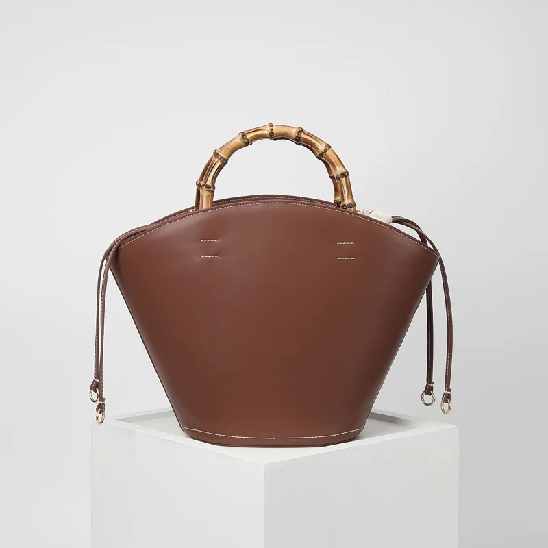 

Temperament Solid Color Small Cowhide Leather Shoulder Bags For Women 2021 Simple Bamboo Handbags And Purses Female Travel Totes