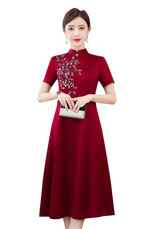 

COIGARSAM 4XL Plus Size Cheongsam Women dress Dresses Red 6896