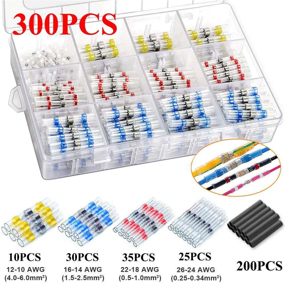 300Pcs 300/600/800 шт провода для пайки Комплект разъемов, терм усадочная стыковые соединители Водонепроницаемый и изолированный Электрический провод терминалы - Цвет: 300Pcs