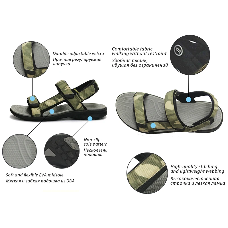 Сандалии GRITION мужские из натуральной кожи уличные босоножки на плоской резиновой