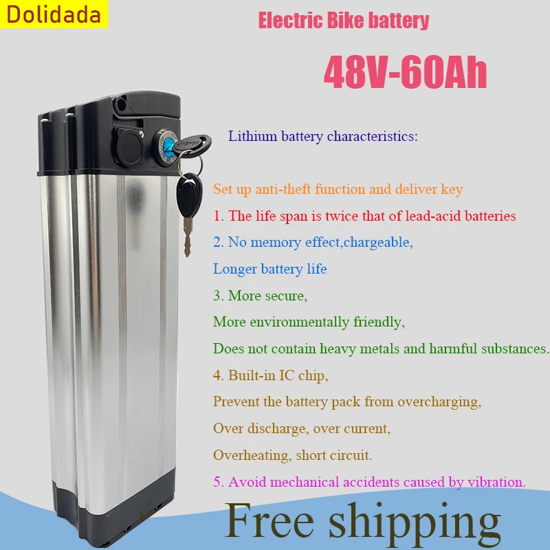 

Dolidada New 48V 20ah 30ah 40ah 50ah 60ah серебряные рыбы стиль электрический велосипед батареи 48V 500W литиевая батарея с Алюминий чехол