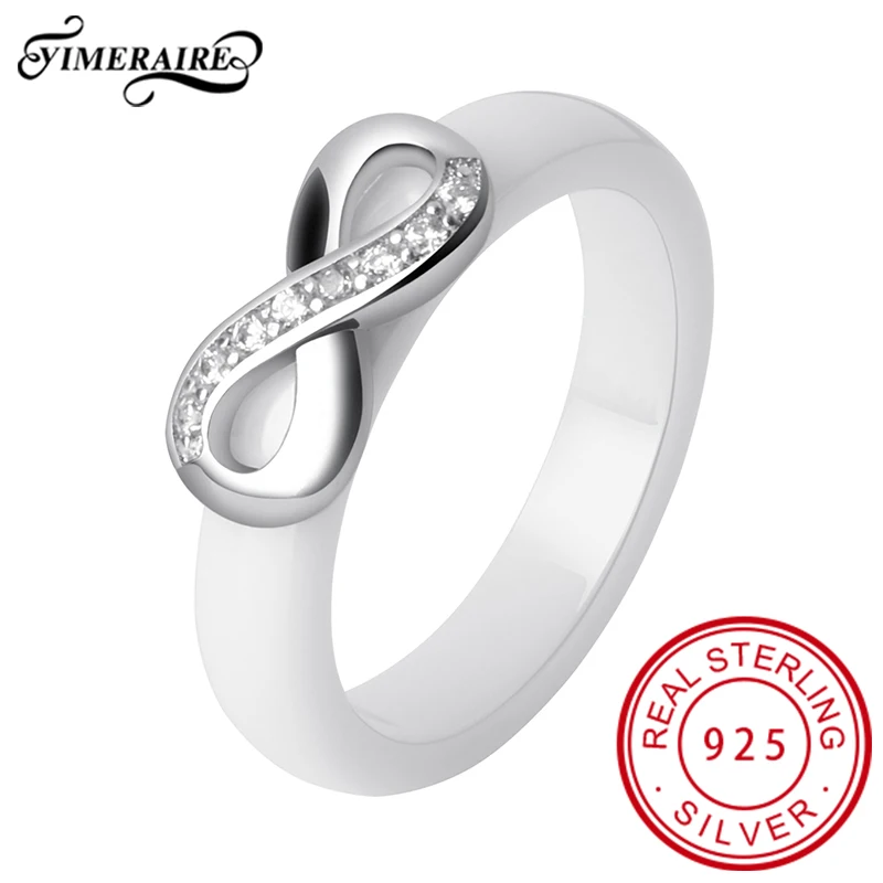 Женское керамическое кольцо с кристаллами бесконечности гладкое черного и