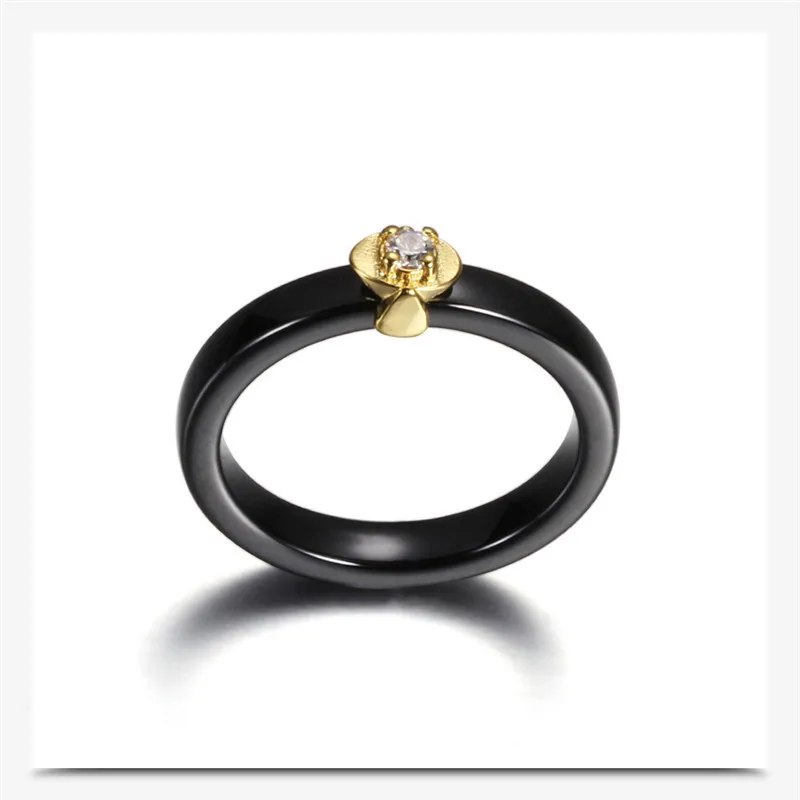 Gold Zircon Ceramics Ring Men Simple Jewelry Rings For Women Accessories Black Crystal Rhinestone Female Couple Lover | Украшения и