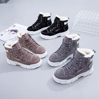 women shoes winter 2022 new lace up snow boots thick plush warm furry booties wedges non slip outdoor platform boots for women