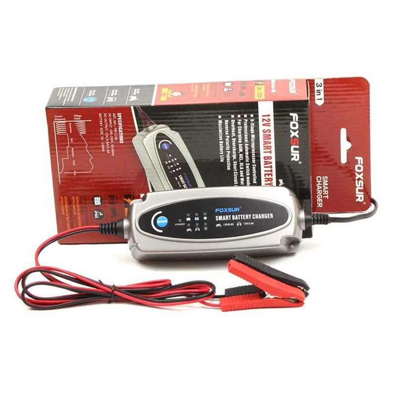 FOXSUR 12V 5 Stage полностью автоматическая умная батарея зарядное устройство для