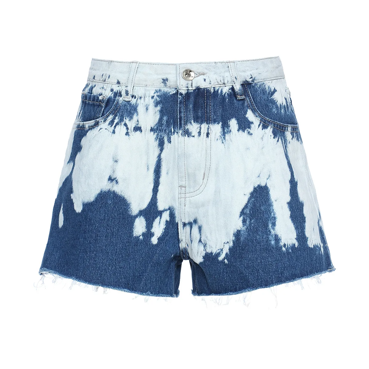 

[DEAT] Tie Dye Color Pattern Jeans High Waist Casual Shorts Straight Hot Shorts Pants For Women 21 Spring And Summer GX873