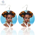 SOMESOOR афро Этническая милая девушка натуральные волосы деревянные висячие серьги африканский дизайн с принтом ушные петли для женщин Подарки