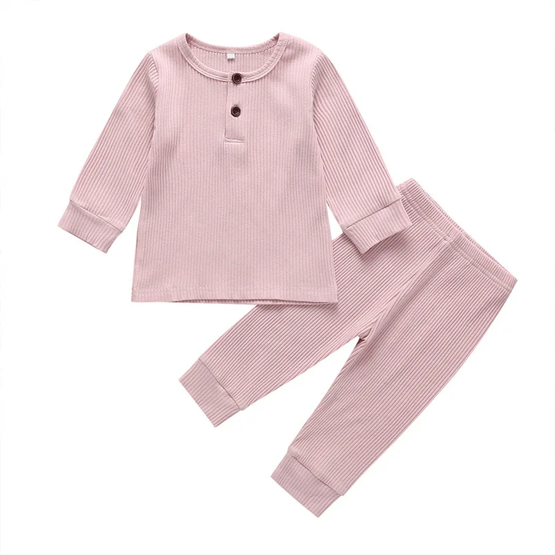 

Children's solid color round neck long-sleeved trousers two-piece spring and autumn new simple fashion boys and girls suit