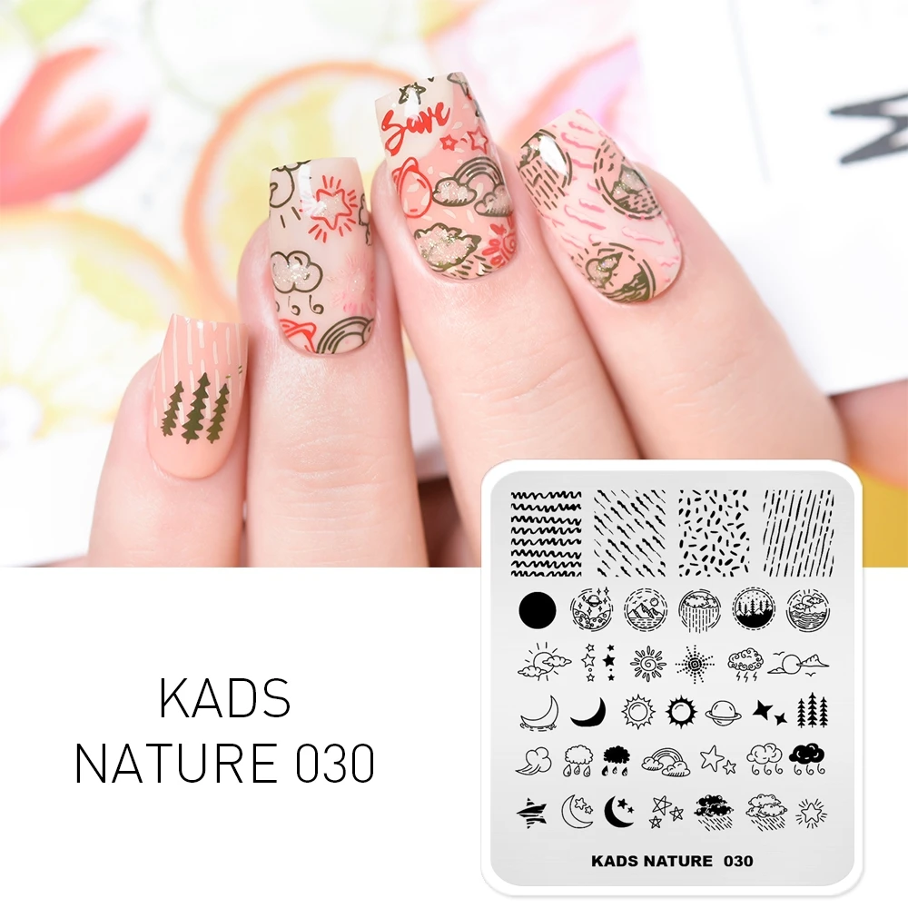 NA030 KADS, серия "природа", различные дизайнерские пластины для стемпинга ногтей, бабочки, горный диапазон, шаблоны, сделай сам, изображение, маникюрный набор тарелок - Цвет: NA030