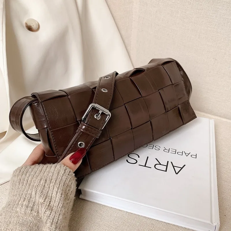

New Designer Weave Square Shoulder Bags Women Brand Luxury oil leather pure hand wide woven bag Cross Body High Quality