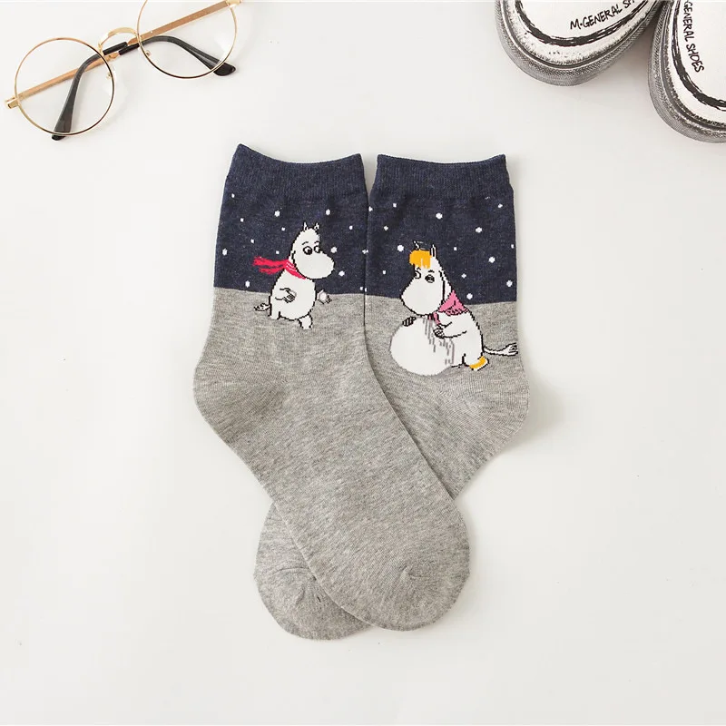 B Новая мода Mumin Муми-долина мультфильм милый Косплей Украина носки для женщин хлопок medias de mujer tobilleras улица хип-хоп 1 пара - Цвет: B